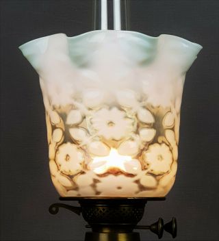 Victorian Vaseline Glass Gas Kerosene Oil Lamp Comet Shade Duplex Gallery Incl ' d 5