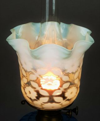 Victorian Vaseline Glass Gas Kerosene Oil Lamp Comet Shade Duplex Gallery Incl ' d 8
