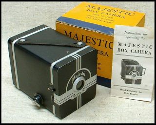 Antique 1950 Fancy Art Deco Majestic Metal Box Camera In Gorgeous
