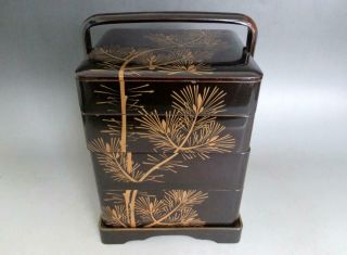 Japanese Old Wooden Lacquered Multitiered Box Jubako/ Makie/ 8833