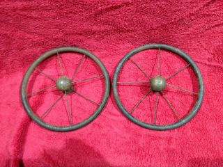 2 Vintage Metal Spoke Buggy Wagon Strollee Carriage Rubber Wheels Tires 7 & 1/2 "