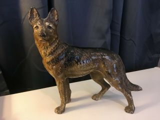 Antique Cast Iron German Shepherd Dog Hubley? Left Facing Door Stop Bookend