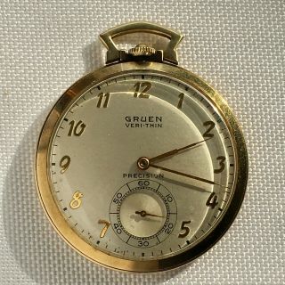 Vintage 14K SOLID GOLD GRUEN VERITHIN POCKET WATCH - Keeping Great Time 5
