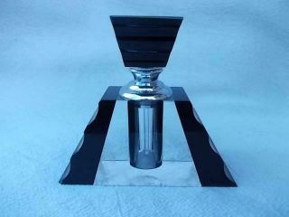 3 / A 1930s Art Deco Clear & Black Glass Scent Bottle With Crome Fittings