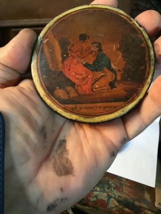 18th Early 19th Century Fancy French Paper - mache Snuff Box With Scene 1780 - 1820 5