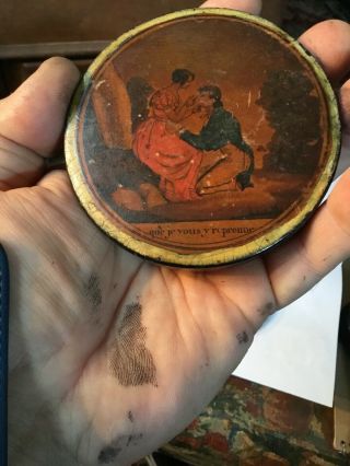 18th Early 19th Century Fancy French Paper - mache Snuff Box With Scene 1780 - 1820 6