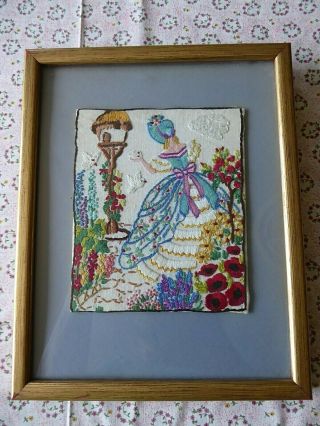 VINTAGE HAND EMBROIDERED PICTURES/TWO - CRINOLINE LADIES 2