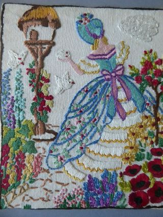 VINTAGE HAND EMBROIDERED PICTURES/TWO - CRINOLINE LADIES 3