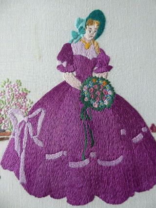 VINTAGE HAND EMBROIDERED PICTURES/TWO - CRINOLINE LADIES 6