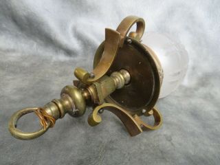 A ORNATE VINTAGE BRASS CEILING LIGHT WITH ROSE AND CUT GLASS SHADE 6