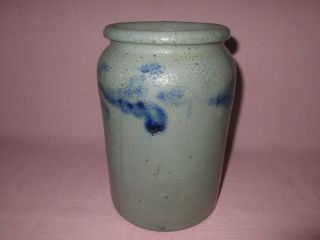 Antique 19th C Stoneware Flower & Star Decorated Small Pennsylvania Jar Crock 8 