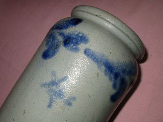 Antique 19th C Stoneware Flower & Star Decorated Small Pennsylvania Jar Crock 8 