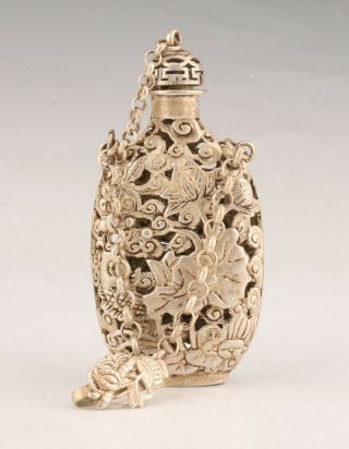 Retro Chinese Tibetan Silver Snuff Bottle Pendant Hollowed Dragon Sacred Mascot