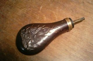 Antique Civil War Brass & Copper Black Powder Flask Horn