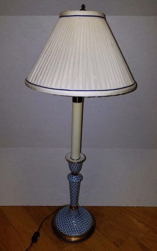 Vintage Frederick Cooper Candlestick Lamp Tall Blue & White Porcelain & Brass