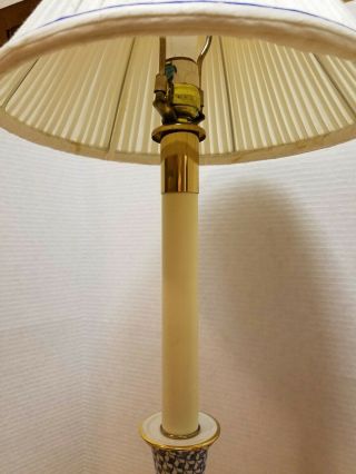 Vintage Frederick Cooper Candlestick Lamp tall blue & white porcelain & brass 8