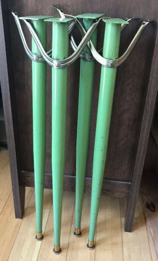 Mid Century Modern Retro Set Of 4 Green Metal Table Legs,  28.  25” With Braces.