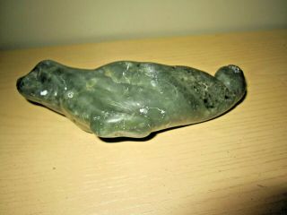 Old Chinese Jade Or Stone Carving Green Seal Figurine Vintage Antique Estate