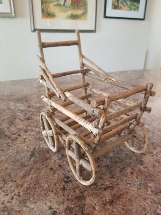 Antique Stick & Post Baby Doll Carriage Stroller Buggy,  Hand Made.