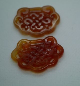 2 Vintage Chinese Carved And Incised Carnelian Or Other Hardstone Symbolic Locks