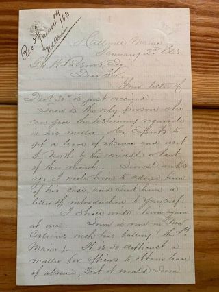 1863 Civil War Officer Maine Thomas H Hubbard Letter Regiment Nearly Ready