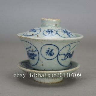Chinese old hand - carved porcelain Blue & white insect pattern tureen c01 3