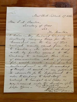 1862 Civil War General Letter William K Strong Railroad Carrying Troops