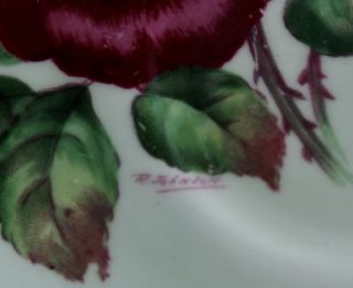 PARAGON TEACUP & SAUCER - GREEN/LARGE RED ROSES/SIGNED M438 3