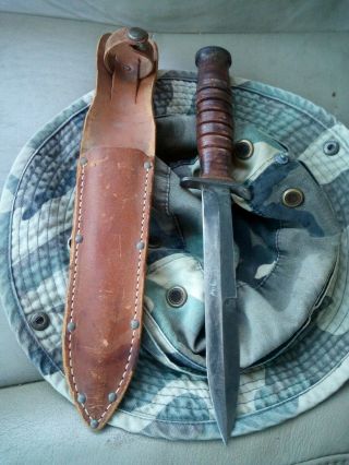 Antique Ww2 Usmc Trench / Fighting Knife With Leather Sheath