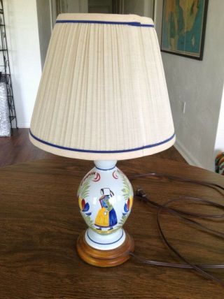 Rare Henriot Quimper 9 " Table Lamp W/ Shade,  Orig Own.
