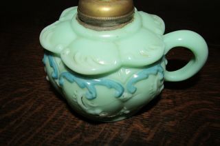 Victorian Green Milk Glass Finger Chamber Oil Lamp