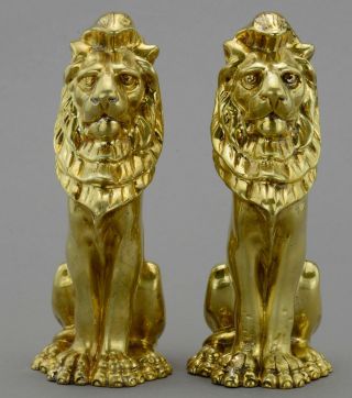 Pair Antique Victorian Brass Lions,  Heavy,  English