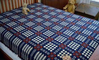 Antique 1800s Patriotic Two Panel Coverlet With Pine Tree Borders