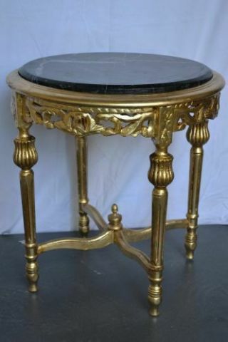 Louis Xvi Style Pedestal Table Side Table Gold With Black Marble