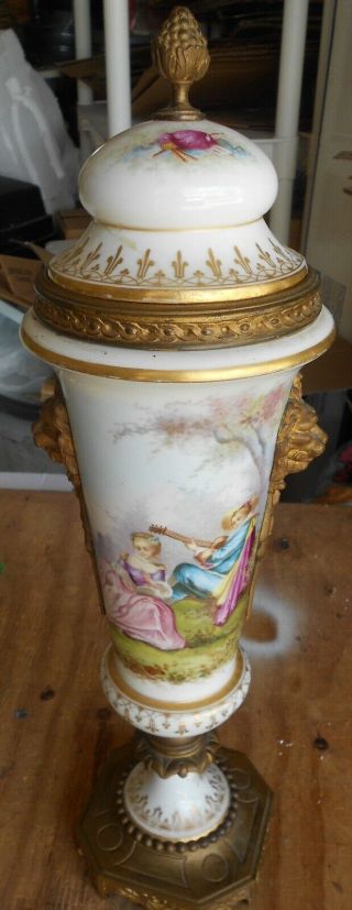 Big Fancy Antique French Sevres Art Nouveau Painted Porcelain Vases Signed