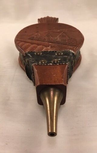 Small Vintage Wood,  Leather & Brass Fireplace Bellows Made in Ireland 6