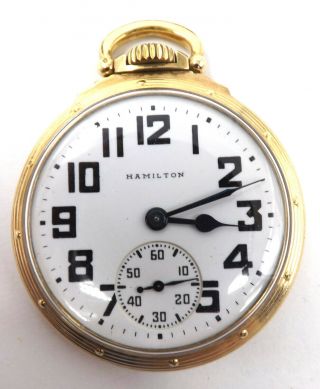 1946 Hamilton Grade 992B Mod 5 16s 21j 10K Yellow Gold Filled Pocket Watch L56 2