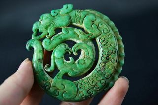 Exquisite Chinese Old Jade Carved Two - Sided Dragon/phoenix Lucky Pendant W94