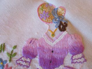 Vintage Hand Embroidered Tablecloth - CRINOLINE LADIES & FLORAL ' S 7