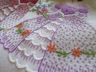 Vintage Hand Embroidered Tablecloth - CRINOLINE LADIES & FLORAL ' S 8