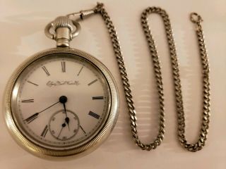 Antique 1885 Elgin H.  H.  Taylor Victorian Silver Gents Pocket Watch 18s
