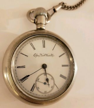Antique 1885 ELGIN H.  H.  Taylor Victorian Silver Gents Pocket Watch 18s 2