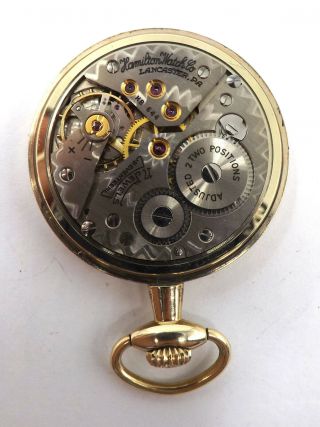 Running Hamilton HB 644 10K Yellow Gold Filled Pocket Watch w/ Wood Box 6