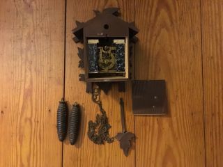 Vintage German Cuckoo Clock Hubert Herr With Weights Chain Pendulum 11” Tall 5