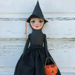 Primitive Folk Art Doll Ooak Halloween Doll With Pumpkin