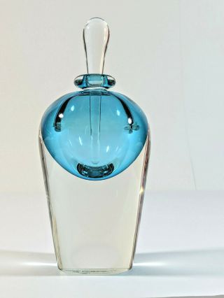 Estate Vintage Studio Made Art Glass Blue / Clear Perfume Bottle Flawless