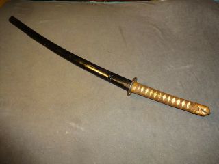 P02 Japanese Wwll Sword In Civilian Mountings " Fukumoto Kanemune ",  Bohi Engrave