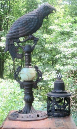 Vintage Antique Bradley & Hubbard Art Deco Figural Cast Iron Parrot Lamp