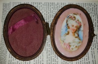 Unusual Antique/ Vintage Box With A Oval Porcelaine Painted Portrait Panel A/f