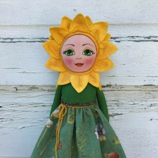 Primitive Folk Art Doll Ooak Sunflower